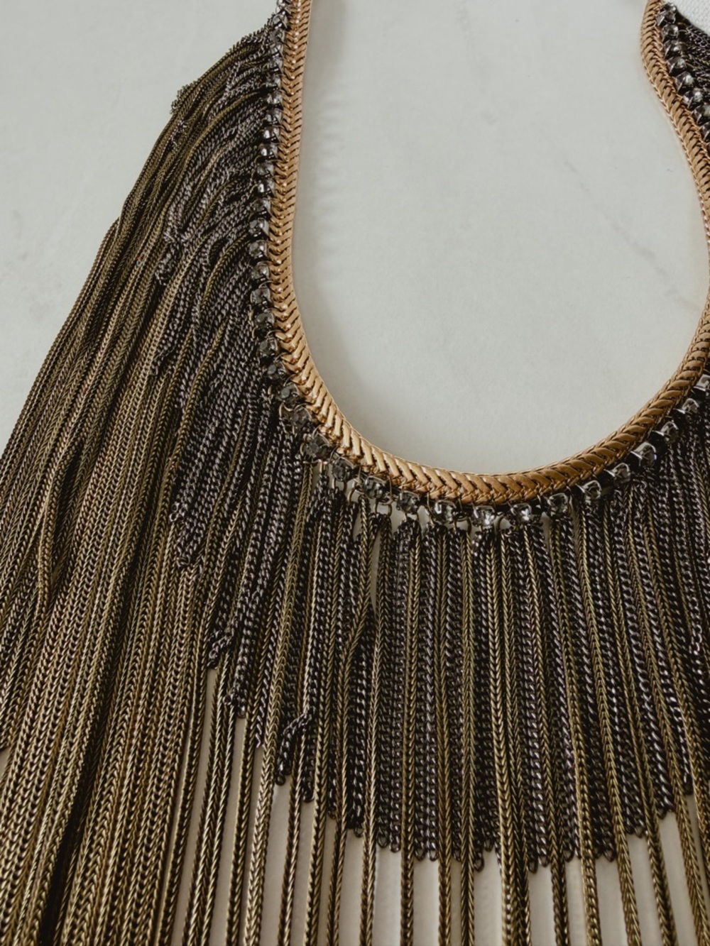 Anthropologie Chain Fringe Necklace Long Boho Statement Festival Gold Tone - Picture 8 of 9